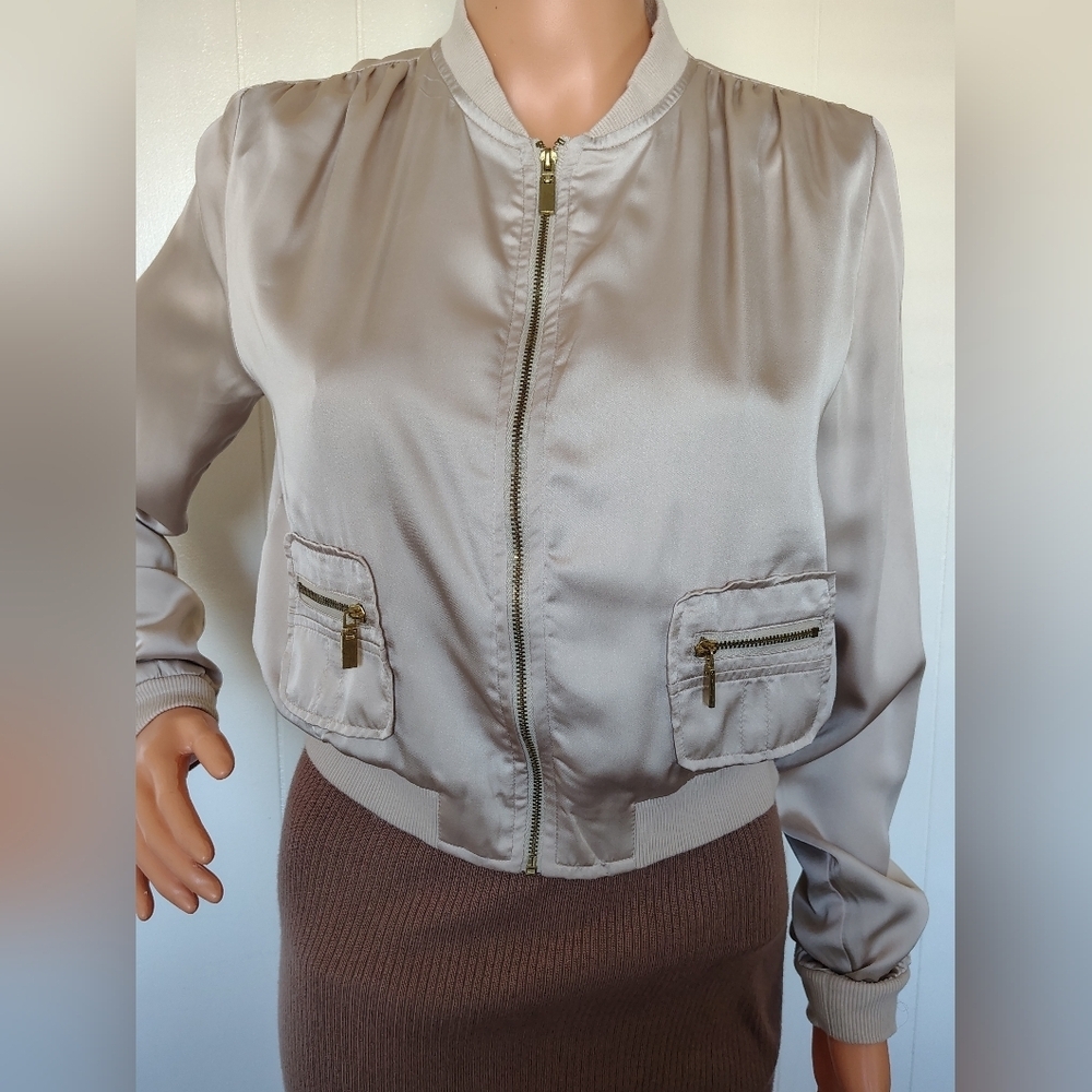 Jennifer Lopez Satin Bomber Jacket with Pocket Zips Size 6